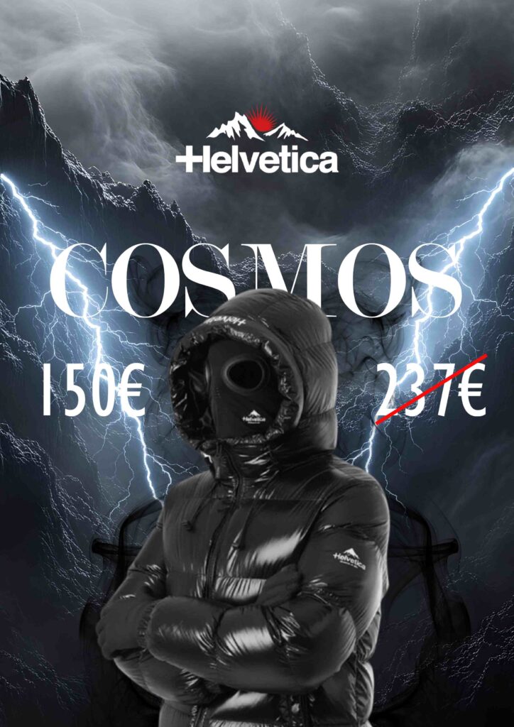 Affiche publicitaire présentant une veste Helvetica en promo