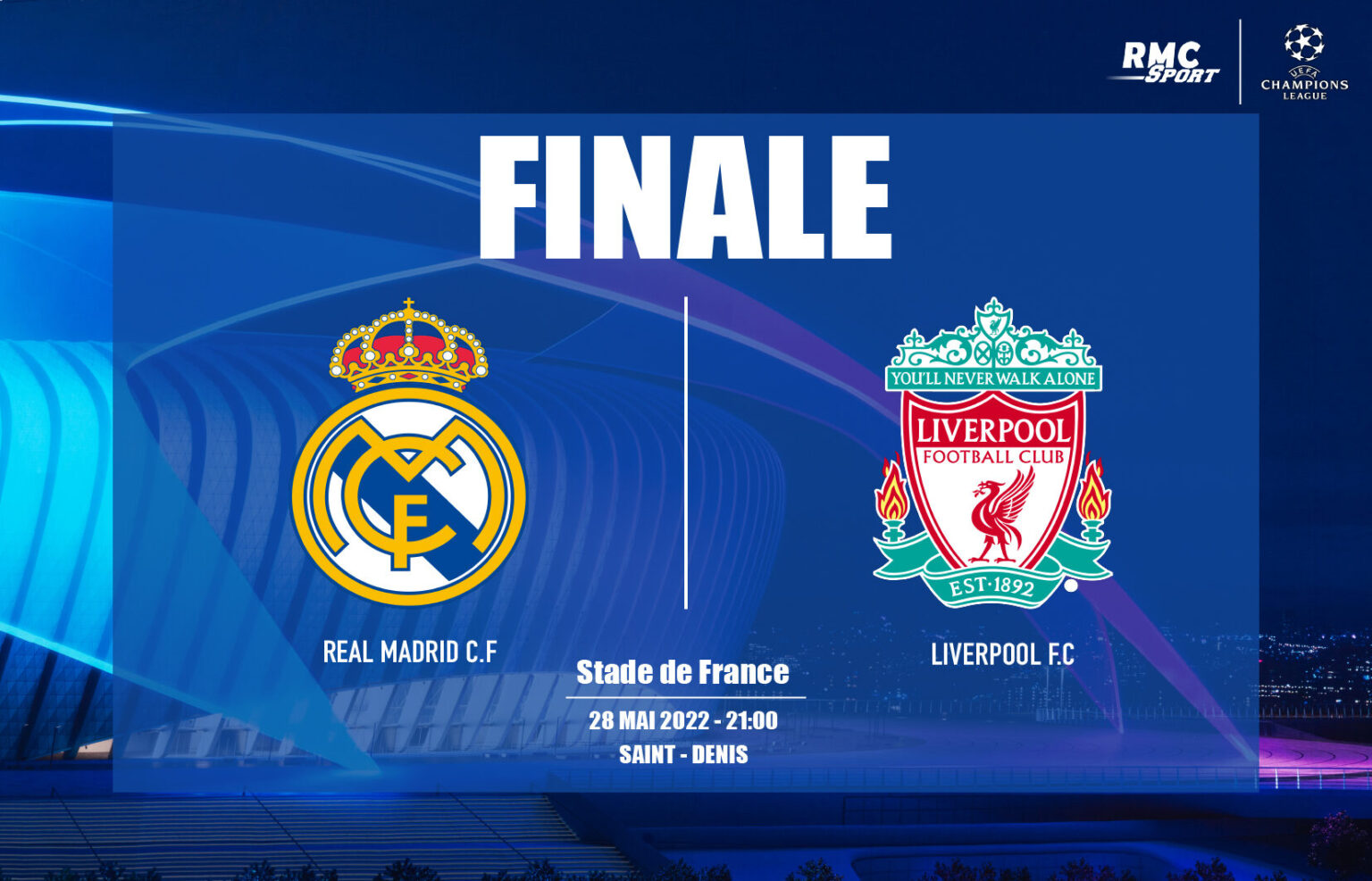 Il s'agit d'une affiche présentant la finale de la LDC entre le Real Madrid et Liverpool.